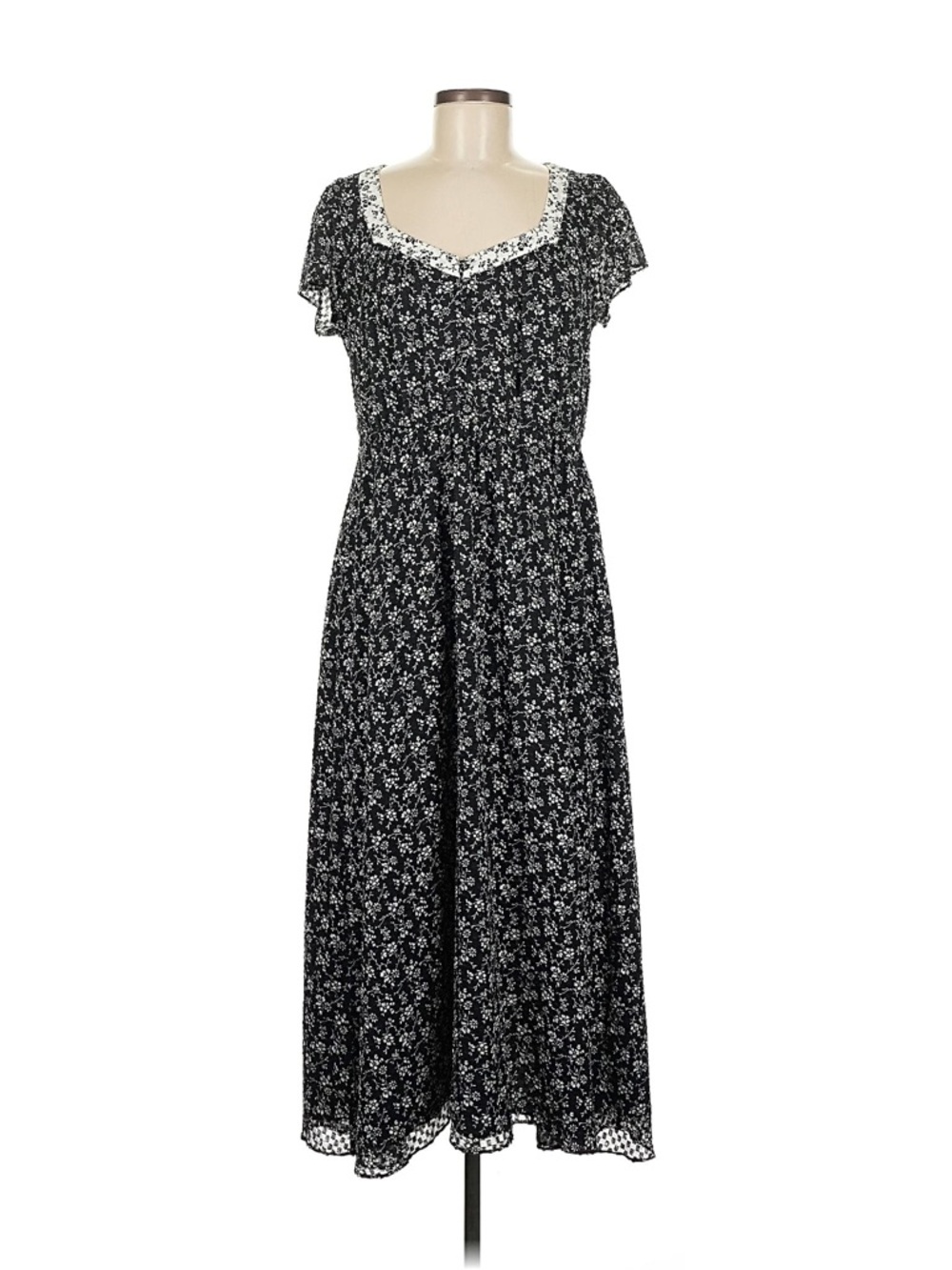 NWT Madewell Size 8 Black Maxi Dress with White Floral Print